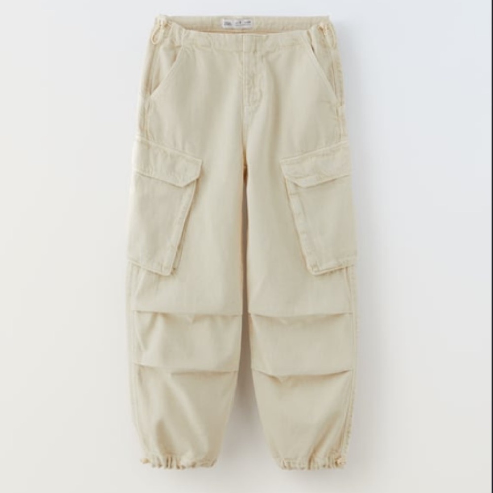 ZARA Kids Parachute Cargo Pants Ecru/Beige